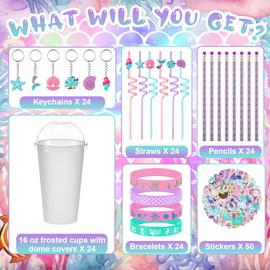 Saypacck 194 Pcs Mermaid Party Favors Goody Cup Fillers, Mermaid Birthday Party Decorations Straws Keychains Pencils Bracelets for Goodie Bag Stuffer, Classroom Rewards, Piñata Supplies, Baby Shower