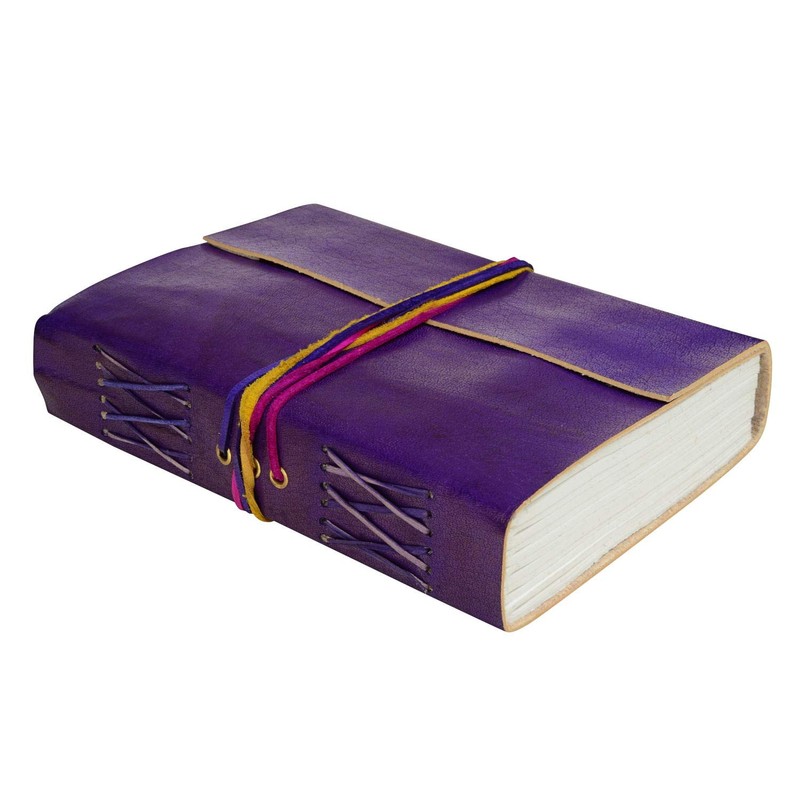 Handmade 3-String Purple Leather Journal | Plain Recycled Paper |