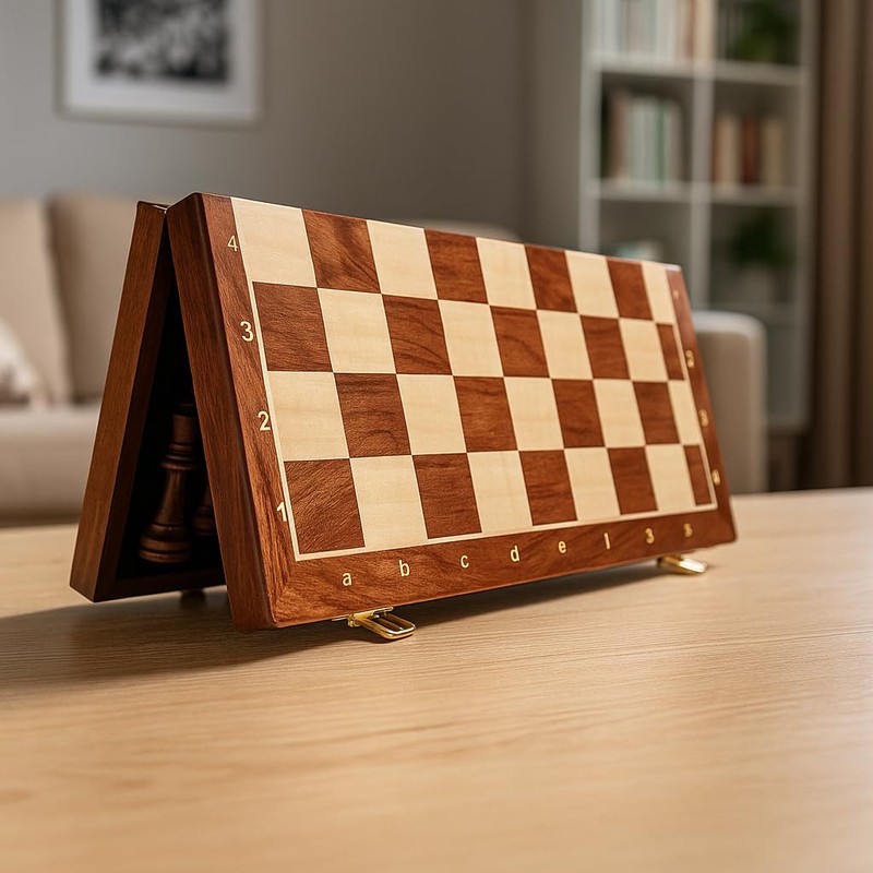 15'' Walnut Chess Set with Storage Board for Adults &
