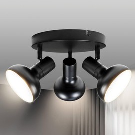 HiBay Ceiling Light Fixtures Black, 3-Light Directional Spotlight Track Light Round, Rotatable Track Lighting Kit for Bedroom Dining Room, E12 Base (Bulbs Not Included)