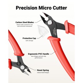 VCELINK Small Wire Cutter, Electrical Flush Cutting Plier 5 Inch for Cable tie/Crafting/Jewelry Making/3D Printer/Model, Durable Mini Wire Nippers with Labor Saving Design, Red, 1 Pack