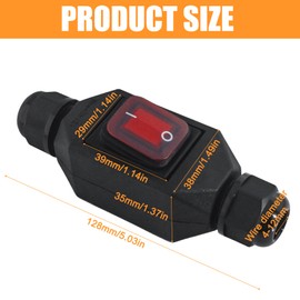 IP66 Waterproof Inline Switch, AC220V 30A Machine Switch Cable Switch Cord Switch Push Button Machine Push Button Switch Machine Switch, On Both Sides Input and Output