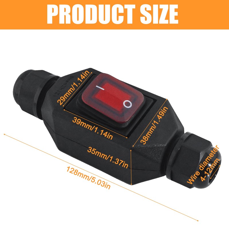 IP66 Waterproof Inline Switch, AC220V 30A Machine Switch Cable Switch