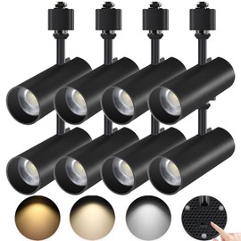 AIBISOD 20W LED Track Lighting Heads, Dimmable H Track Lighting Heads, 3 Color Temperature Track Light Head Fixtures, 8 Pack of Black Track Light Heads for Kitchen, Accent Task Art CRI90+ 24° 1900lm