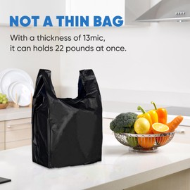 LimonLaviu Plastic Bags Black, (11.5”x 6.5" x 21”)(100Pack) Plastic Bags with Handles Plastic Shopping Bags for Small Business Plastic Grocery Bags T Shirt Bags Restaurants Bags in Bulk