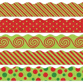 69Ft Christmas Glitter Bulletin Board Borders Red Green Dots Swirl Diagonal Stripe Decoration Trim Border for School Classroom Office Decoration