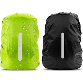 2 Funda Impermeable para Mochila, 10-40L Protector de Mochila Lluvia de Alta Visibilidad, Mochila para Lluvia con Tira Reflectante (Negro y Verde Fluorescente)