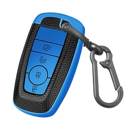 QBUC for Ford Key Fob Cover,Soft TPU Key Protection Case Compatible with Ford Bronco Escape Explorer Expedition Edge F150 Fusion Mustang Ranger Maverick Lincoln (Blue, 4 Button)