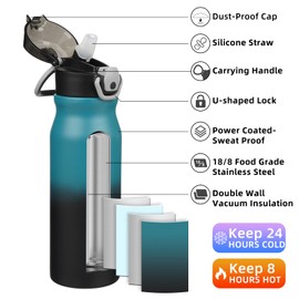 BJPKPK Water Bottle with Straw 25oz Insulated Water Bottles Reusable Stainless Steel Metal Thermal Flask with Leak Proof Lockable Lid and Carry Handle,Indigo Black