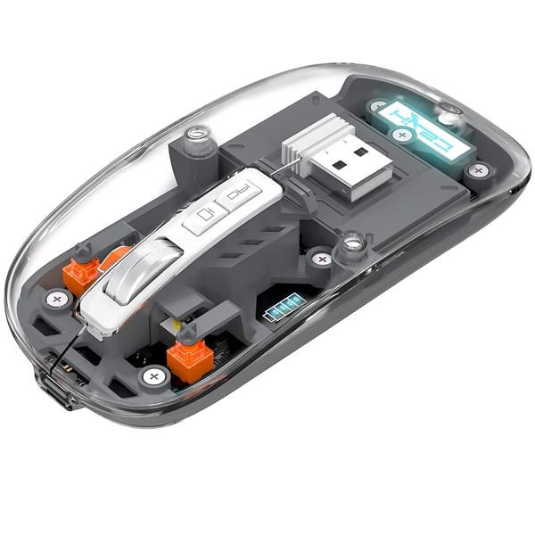 Mouse Inalámbrico Transparente, Mouse Bluetooth 5.3, Mouse Recargable Ergonómico Con