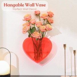 PORPAN Heart Vase, Acrylic Heart Shaped Vase for Flowers, Heart Flower Vase, Valentine's Day Decor, Valentine's Day Gifts for Her, for Women, Couple, Girlfriend, Mom, Wedding(Red)