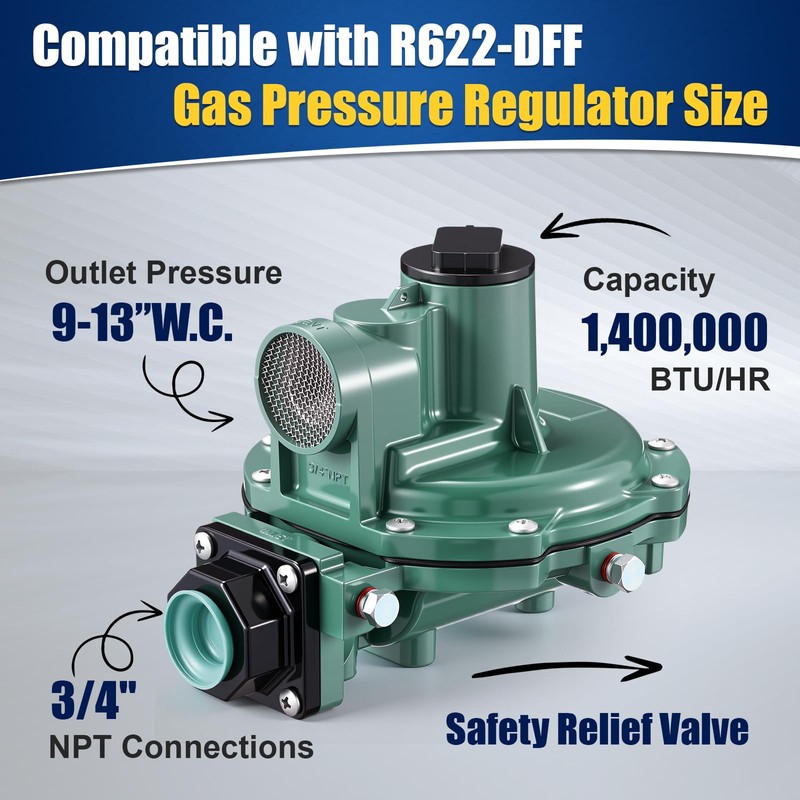 Landhoow 2nd Stage Propane Regulator Compatible with R622-DFF, 3/4" NPT