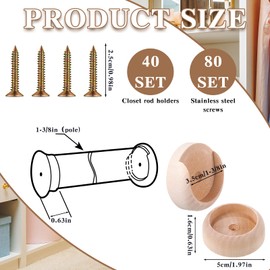 Weysat 40 Sets Closet Pole Socket Wooden Closet Rod Holders 1-3/8" Pole Bracket Rod Support with Screws for Wardrobe Hallway Bathroom Clothing Store