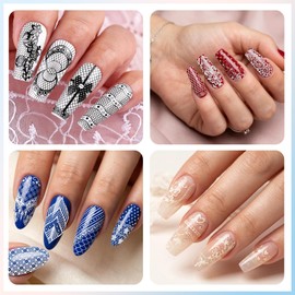 13Pcs Nail Stamping Plates Set - Lace Series Nail Art Stamper and Scraper Kit, Professional Stainless Steel Polish Stencil Templates for DIY Manicure Salon Design