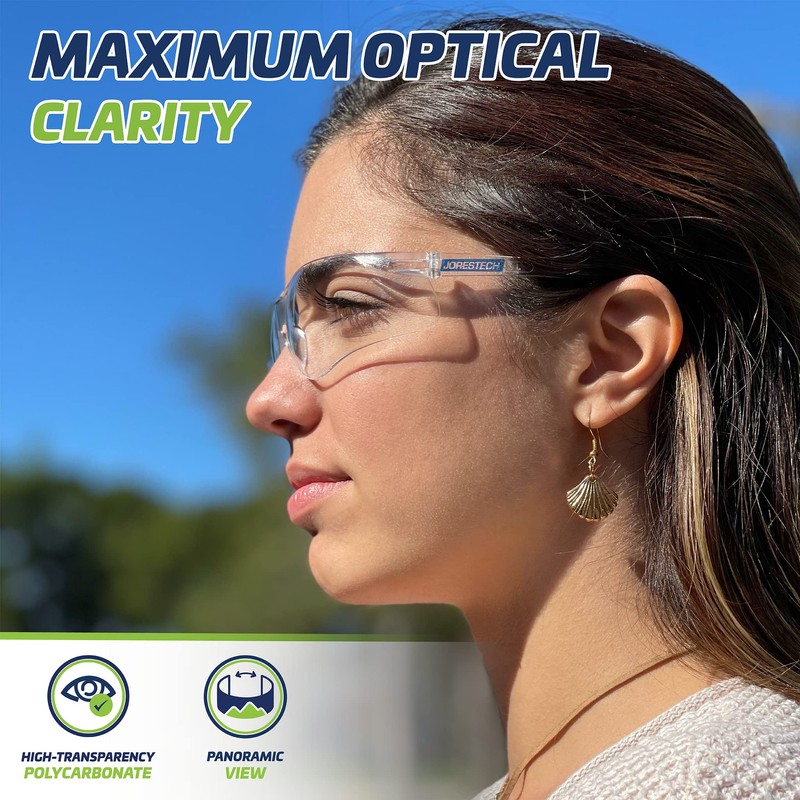 JORESTECH Safety Glasses, ANSI Z87+ Compliant, Wraparound Clear Impact-Resistant Polycarbonate