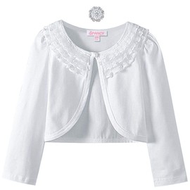 Girls Bolero Cardigan Long Sleeve Lace Shrugs for Weddings Party Church White
