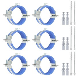 PATIKIL 1.7"-2"/44-50mm Split Ring Pipe Hanger, 6 Pcs Heavy Duty Adjustable Pipe Bracket Clamp Galvanized Iron Wall Ceiling Mount Pipe Strap Support with Screws & Expansion Tube, Blue
