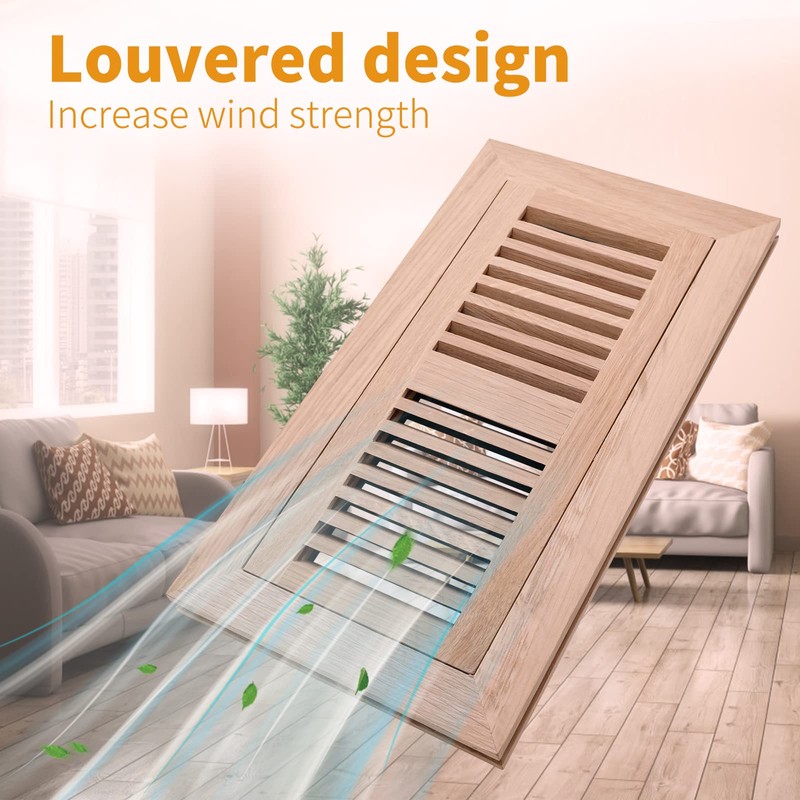 Oak Floor Register for 4x10 Inch Duct Holes - Flush