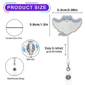 Funny Stingray Badge Reel Retractable for Nurse Nursing RN CNA LPN Medical Worker & Teacher, Cute Ocean Animal Manta Ray Pediatric Nurse ID Badge Holder with Alligator Clip & 24” Durable Nylon Cord