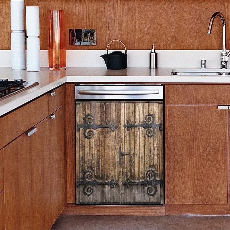 Cowfeel Retro Wood Door Dishwasher Magnet Cover, Creative Kitchen Appliances