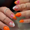 Flower Press on Nails Short Coffin Fake Nails Oval Shape