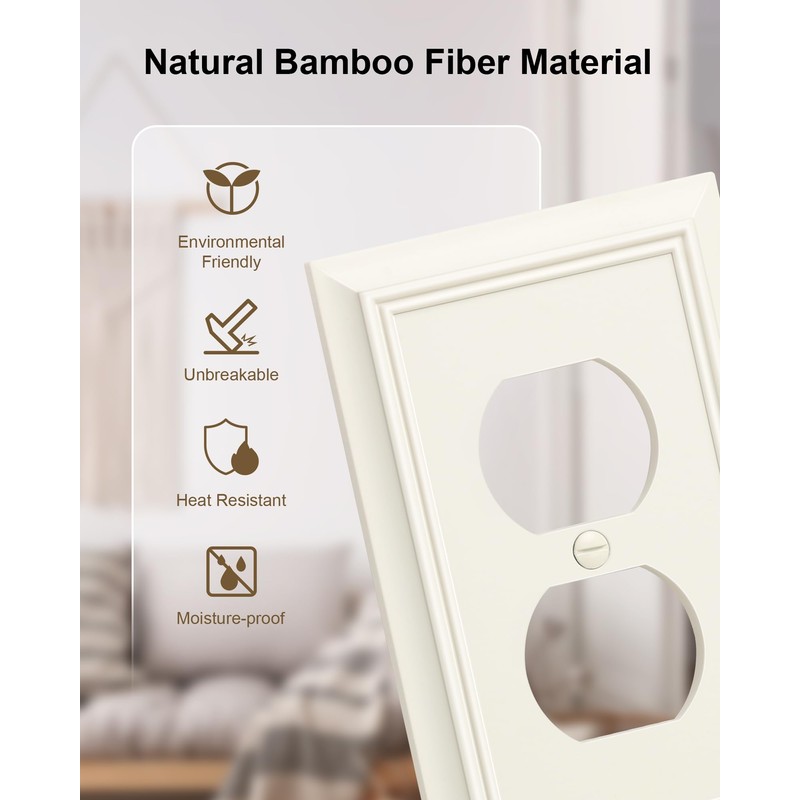 4-Pack Duplex Outlet Cover Plate, Decorative Light Almond Switch Plates