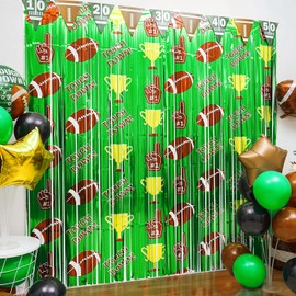 Football Party Decorations, 2 Pack Football Party Foil Fringe Curtains, Football Party Backdrop Streamers, Super Bowl Sunday Night Football Game Day Photo Booth Backdrops Superbowl Party Decorations