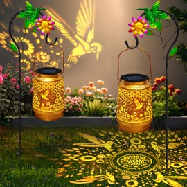 2 Pack Solar Lanterns Outdoor Decor - Perfect Gifts for Mom Women Grandma, Solar Powered Hummingbird Sunflower Lantern with 8-Hour Runtime, Waterproof & Easy to Use for Garden, Patio, Yard