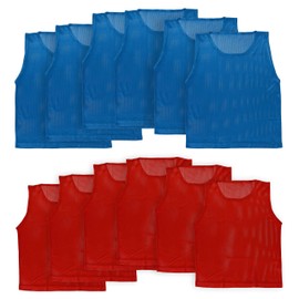 Athllete LITEMESH Pinnies (Set of 12/24 Practice Vests) Youth Pennies for Sports and Scrimmage, 6-Red + 6-Blue, Child/Youth