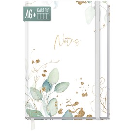 paper&you® Notebook Squared A6+ with Elastic Band [Gold Leaf] with 156 Pages, 78 Sheets, Notebook, Bullet Journal, Diary, Sustainable and Climate Friendly