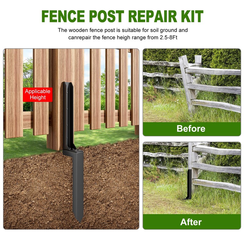 HuaSheWJ Fence Post Repair Kit，Heavy Duty Steel Fence Post Anchor