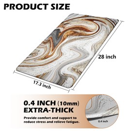 tubeamin Kitchen Mats for Floor Anti Fatigue Floor Marble Cushioned Memory Foam Non Slip PVC Leather Padded Comfort Standing Rugs 17.3x28 Inch, Abstract Golden Swirl Design, 0.4 Inch Thick