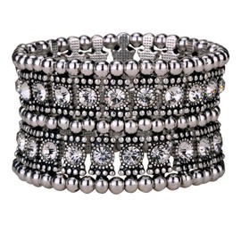Angel Jewelry Women's Multilayer Crystal Stretch Bracelet 2 Row (silver clear)