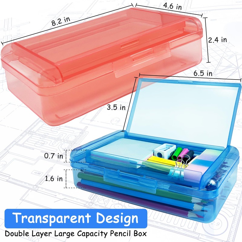 Nuozme Double Layer Large Capacity Pencil Box,Plastic Translucent Pencil Box,