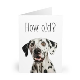 Dalmatian Birthday Greeting Card - 'How Old?' Quirky Query - Blank Inside for Personal Messages - Dog Lover's Celebration Card