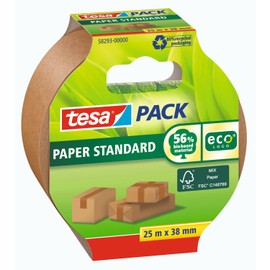 tesa Pack Papier Standard - Environmentally Friendly Paper Parcel Tape 56% Biobased Material - Efficient and Recycling-Friendly - Brown - 25 m x 38 mm