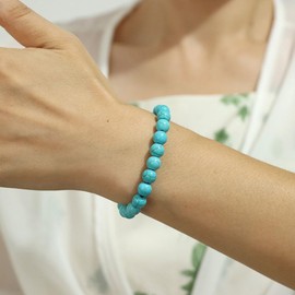 ALRNBY Elastic Gemstone Bracelet for Women & Men - Natural Rose Quartz, Tiger's Eye, Turquoise - Love Link Bracelet - Turquoise