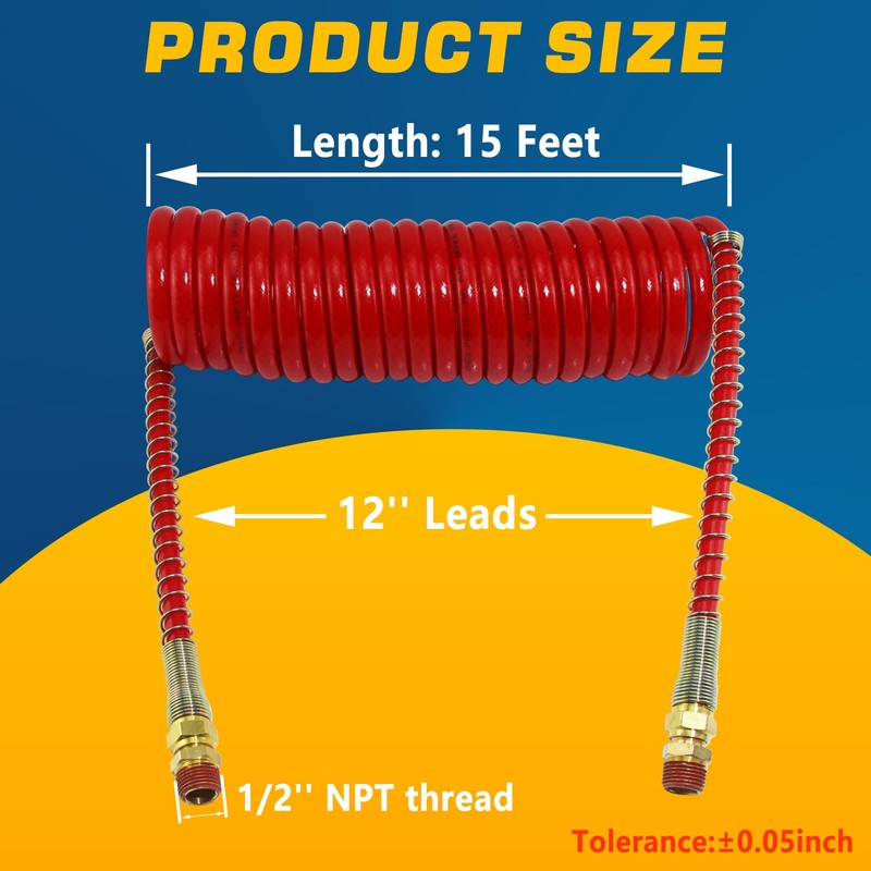 GREPSPUD 15Ft Coiled Air Brake Hoses Assembly for Semi Truck,