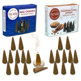TRUMIRI Incense Cones - Combo Pack of 20 Cone Incense - Nag Champa & Frankincense Myrrh