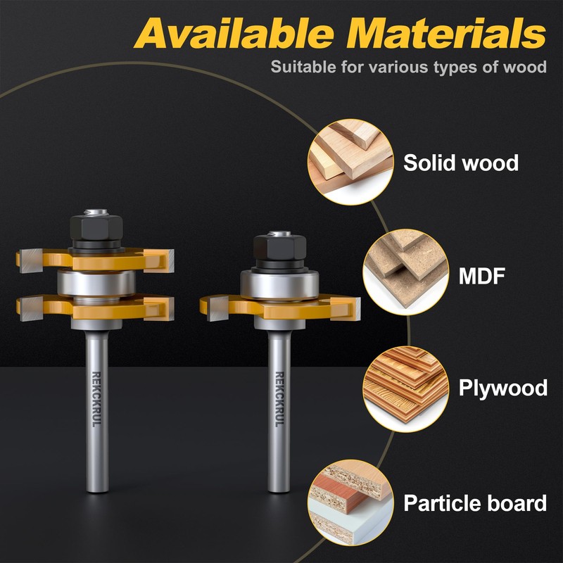REKCKRUL 2 PCS Professional Tongue and Groove Router Bit Set,