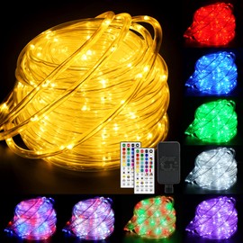 33FT Rope Lights Outdoor Color Changing, Warm White Rope Lighting 100 LED String Lights Plug in with Remote, 30 Colors Rope Light for Indoor Garden Patio Camping Room Landscape Tree Christmas Décor