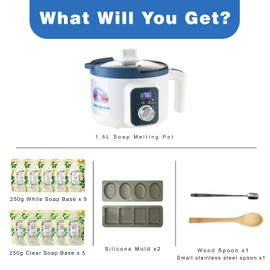 Susanou Simple Smart Soap Making Kit with Temperture Control Soap Melter for Soap Making, 5 lbs Soap Base and Soap Making Suppies Including 2 Spoons and 5 Wrappers for Beginners Making Soap