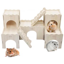 Large Wooden Hamster House Castle with Double Decker,Wooden Houses,Dwarf Hamster Habitat Hideout with Climbing Ladder,Large Guinea Pig Castle Detachable Hideouts(c)