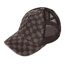 C.C Ponycap Messy High Bun Ponytail Adjustable Mesh Trucker Baseball Cap Hat, Black Checkerboard