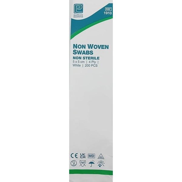Premier Healthcare 1910 Non–Sterile 4–Ply Non Woven Swabs White (5