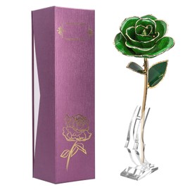 Forever Green Rose 24K Real Plated Rose, Bright Color, Long Lasting Freshness, Suitable for Festival, Gift
