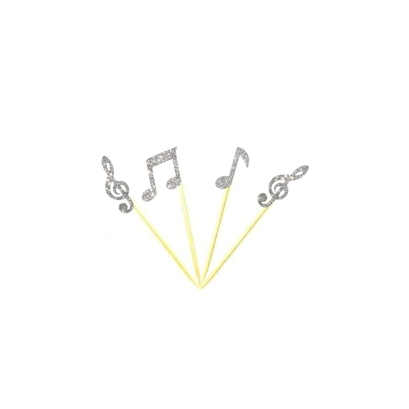 12 x Silver Music Note Cupcake Toppers, Birthday Cupcake Toppers,
