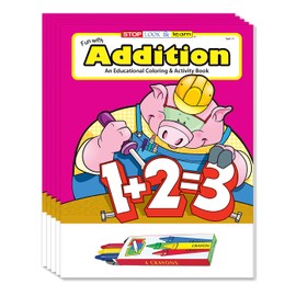 ZOCO - Fun with Addition - Educational Coloring Books (25 Bulk Pack, With Crayons) - Preschool Learning - Games, Puzzles, Math Activities for Kids