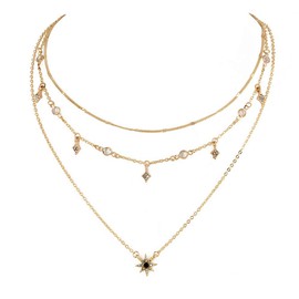 Doubnine Sun Star Dainty Gold Choker Multilayer Necklace Crysral Boho Charm Necklace for Women