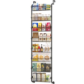 MIAOLI Over the Door Pantry Organizers and Storage, 8-Tier Spice Rack, Home & Kitchen Storage Shelves for Cabinet, Large Capacity Hanging Seasoning Organizer, Laundry Room Organization, Black